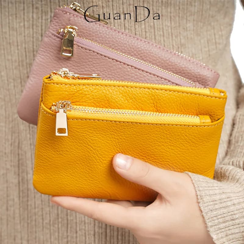 Custom Name Genuine Leather Coin Purse Key ring Zipper Luxury Card Holder Fashion Coin Case Engrave Letters Woman Card Wallet