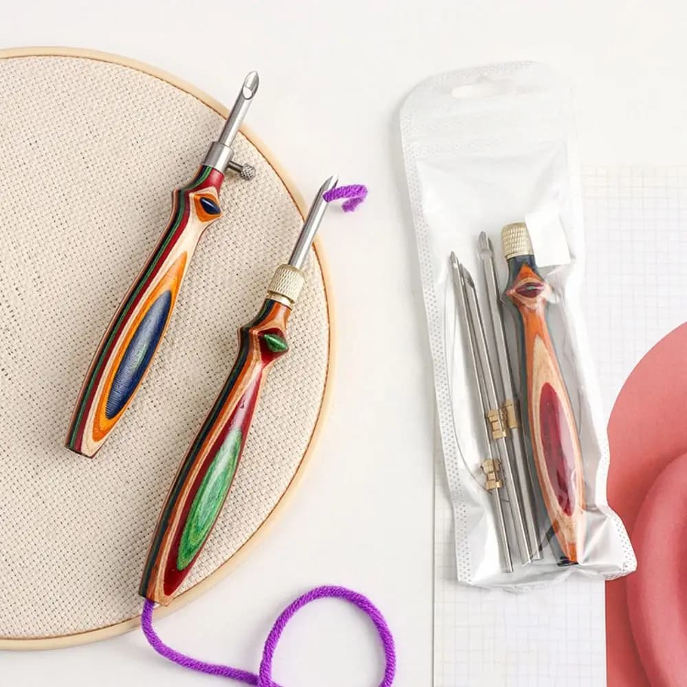 2.5mm/3.5mm/5mm Punch Needle Set Wooden Handle Creative Embroidery Stitch Pen DIY Craft Changeable Head Cross Stitch Needles