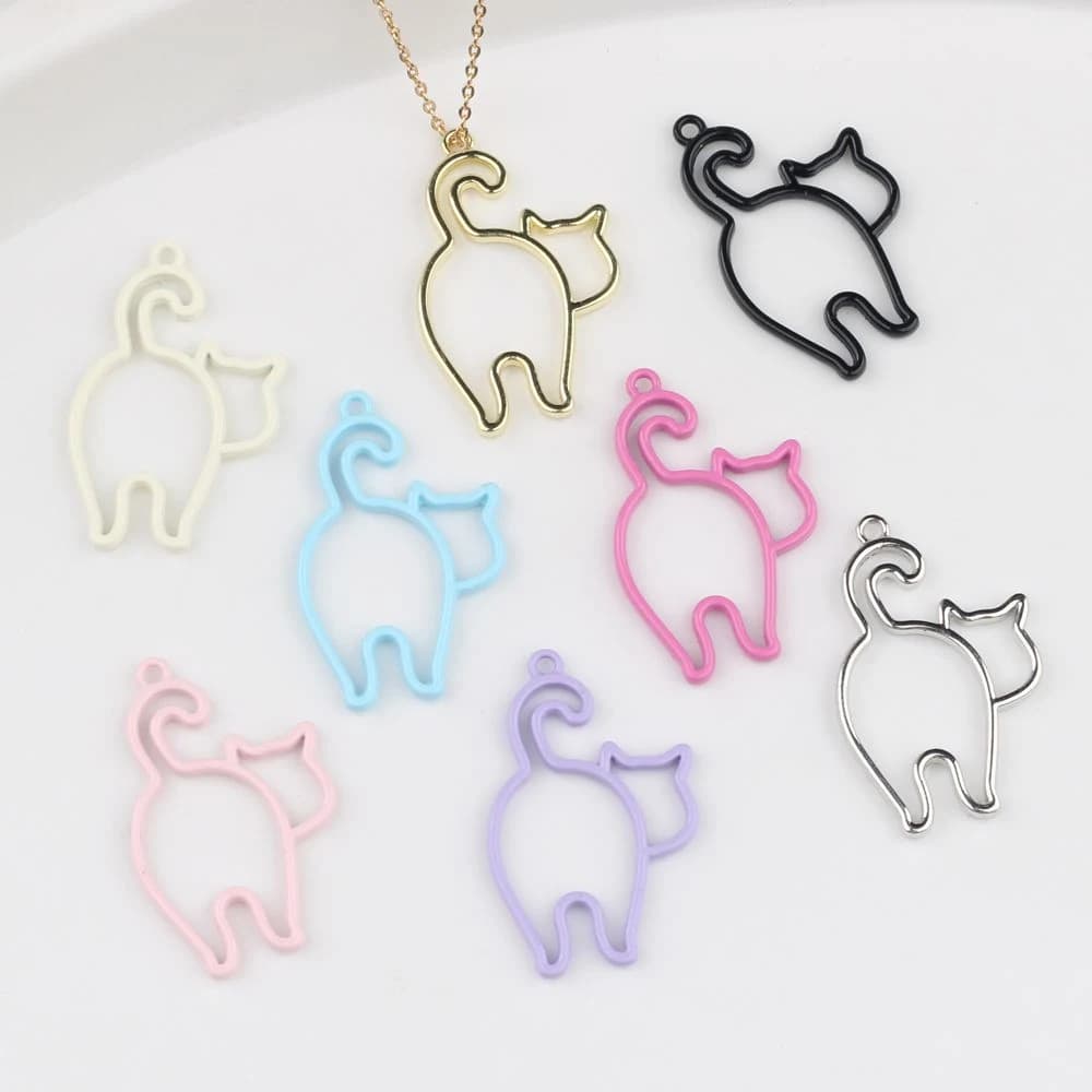 10 pezzi semplice e carino a forma di gatto cavo pendente orecchino collana braccialetto creazione di gioielli accessori fatti a mano ornamento fai da te artigianale