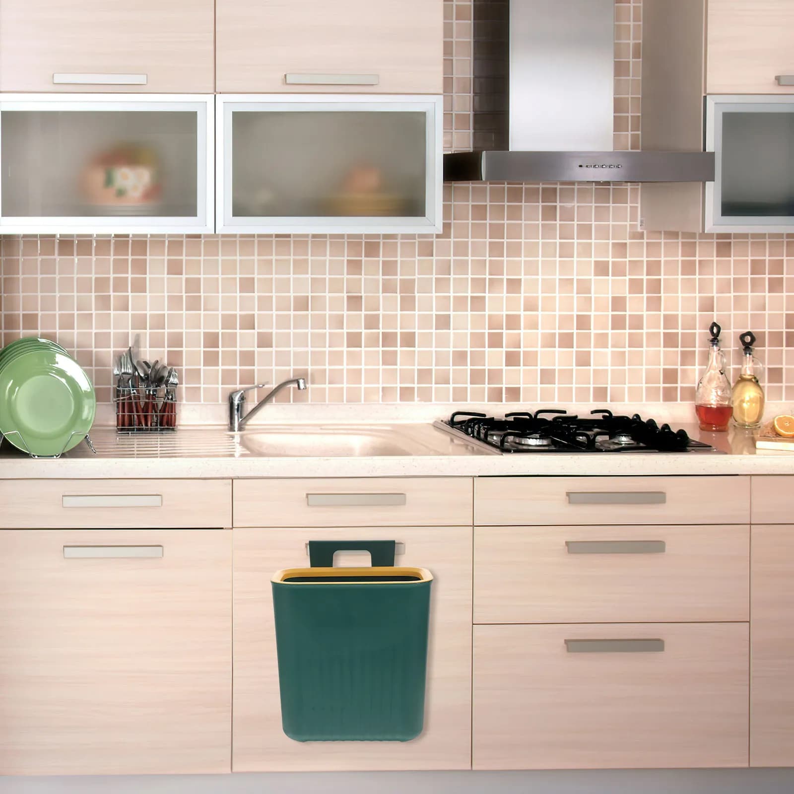 Cabinet Hanging Trash Bin Plastic Kitchen Waste Basket Wall Mount Garbage Can Keep Home Clean Cabinet Hanging Trash Can