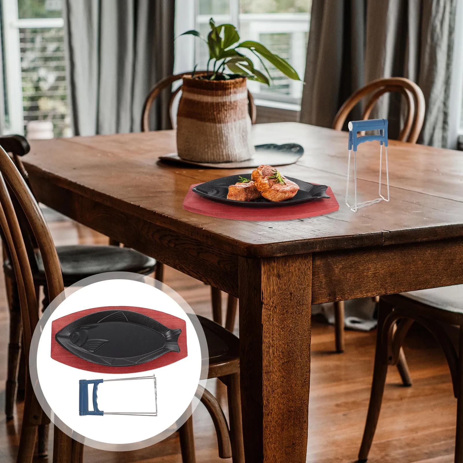 Set da 1 Pezzo: Padella Antiaderente Creativa a Forma di Pesce con Manico in Legno, per Cottura su Fornello, Griglia Portatile per BBQ e Bistecche