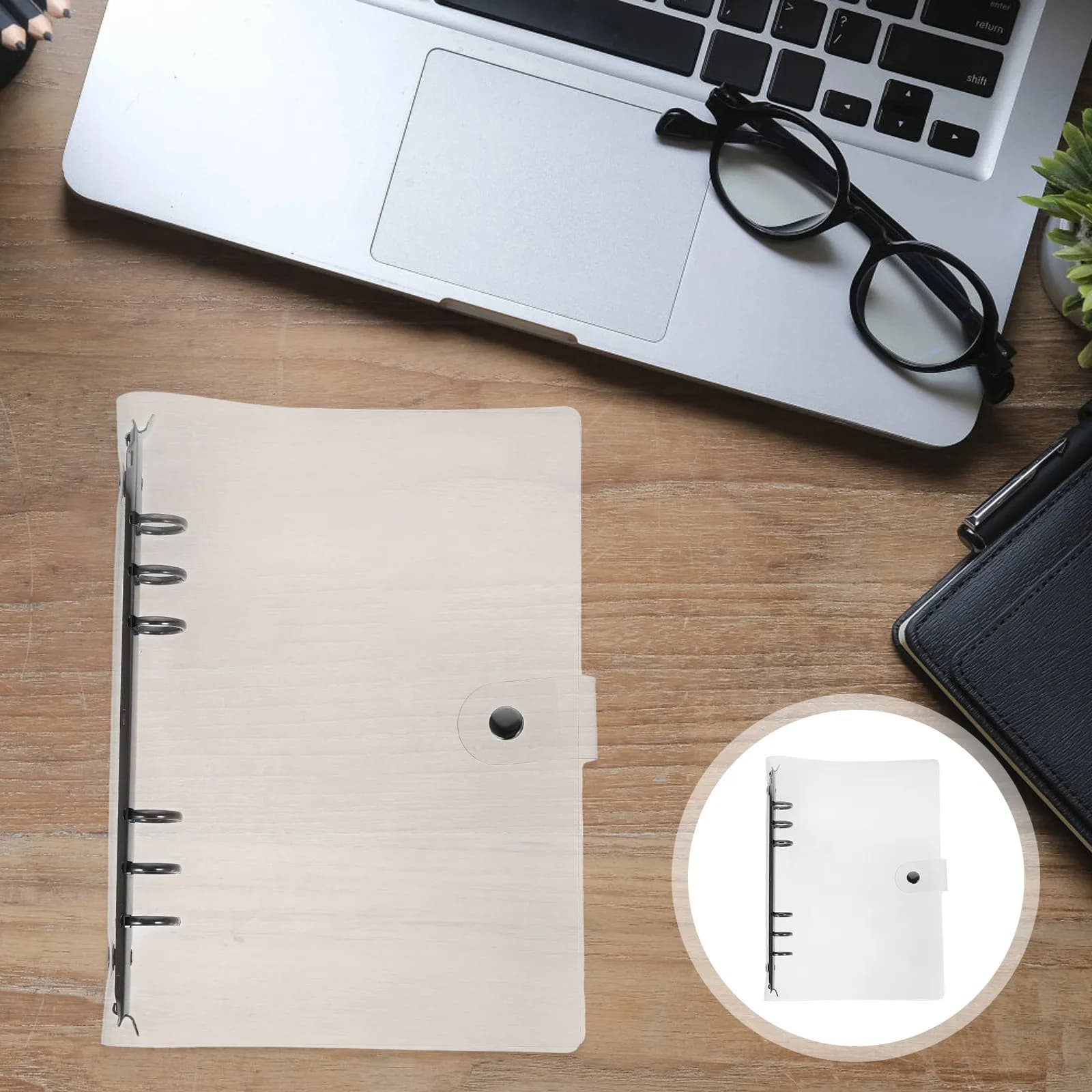 Sturdy A6 Plastic Notebook Cover Binder Shell with Clear Design 6-Ring Loose-Leaf System Prevents Paper Slippage Desktop File