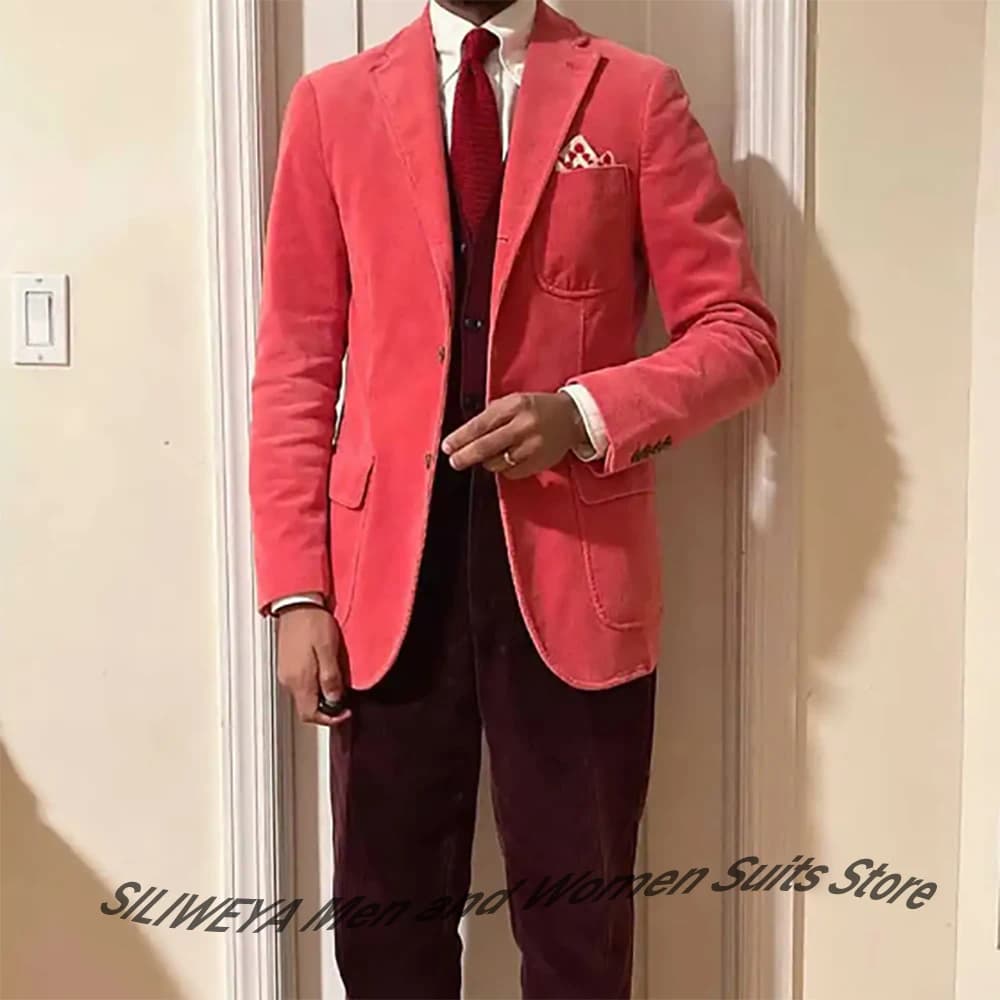 Corduroy Formal Wedding Suits for Groom Notched Lapel Tuxedos Single Breasted 2 Pcs Jacket+Pants Party Prom Men's Outfit