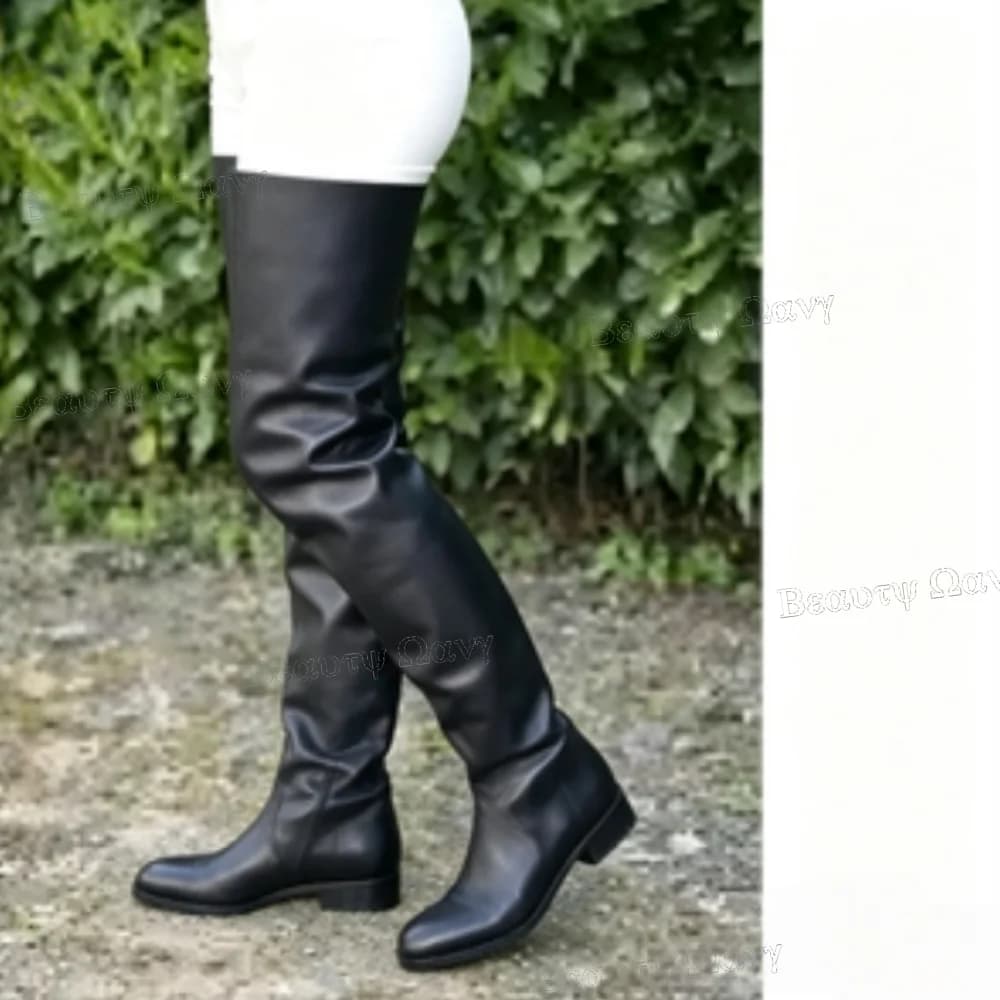 Black Solid Thigh High Men 's Big Boots Women Over The Knee Shoes Heel Round Toe High Heel Shoes for Zapatos Para Hombres