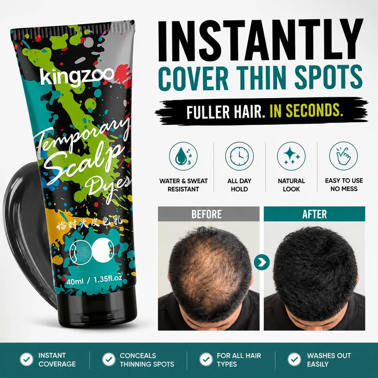 GINZO Hair Corrector for Calvizie Cream Corrector for Hair Waterproof Long Life 40ml Tincture for Hair Loss for Men