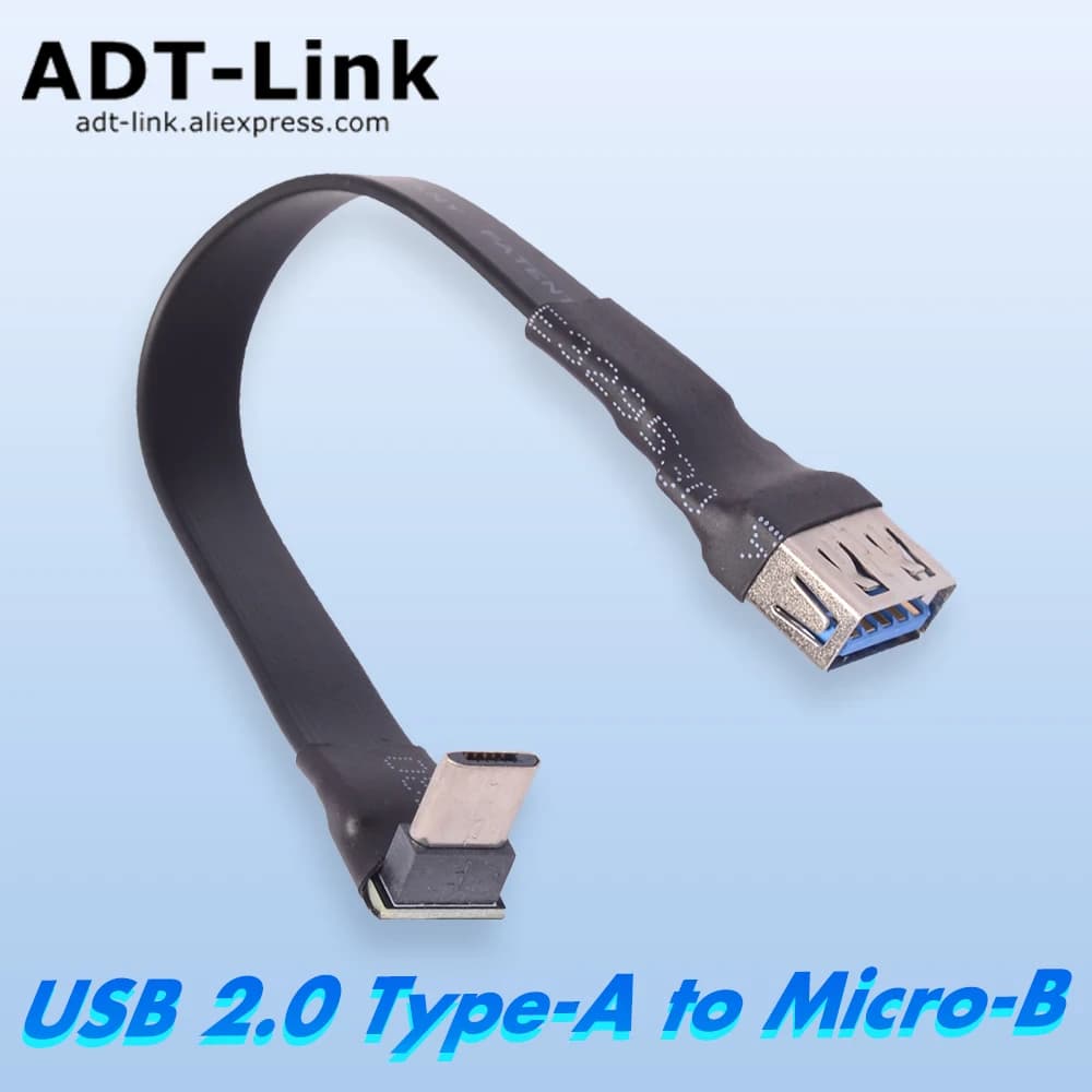 Cavo A nastro Micro USB OTG cavo di alimentazione FPV piatto OTG da USB 2.0 tipo A femmina A Micro-B maschio 90 ad angolo retto