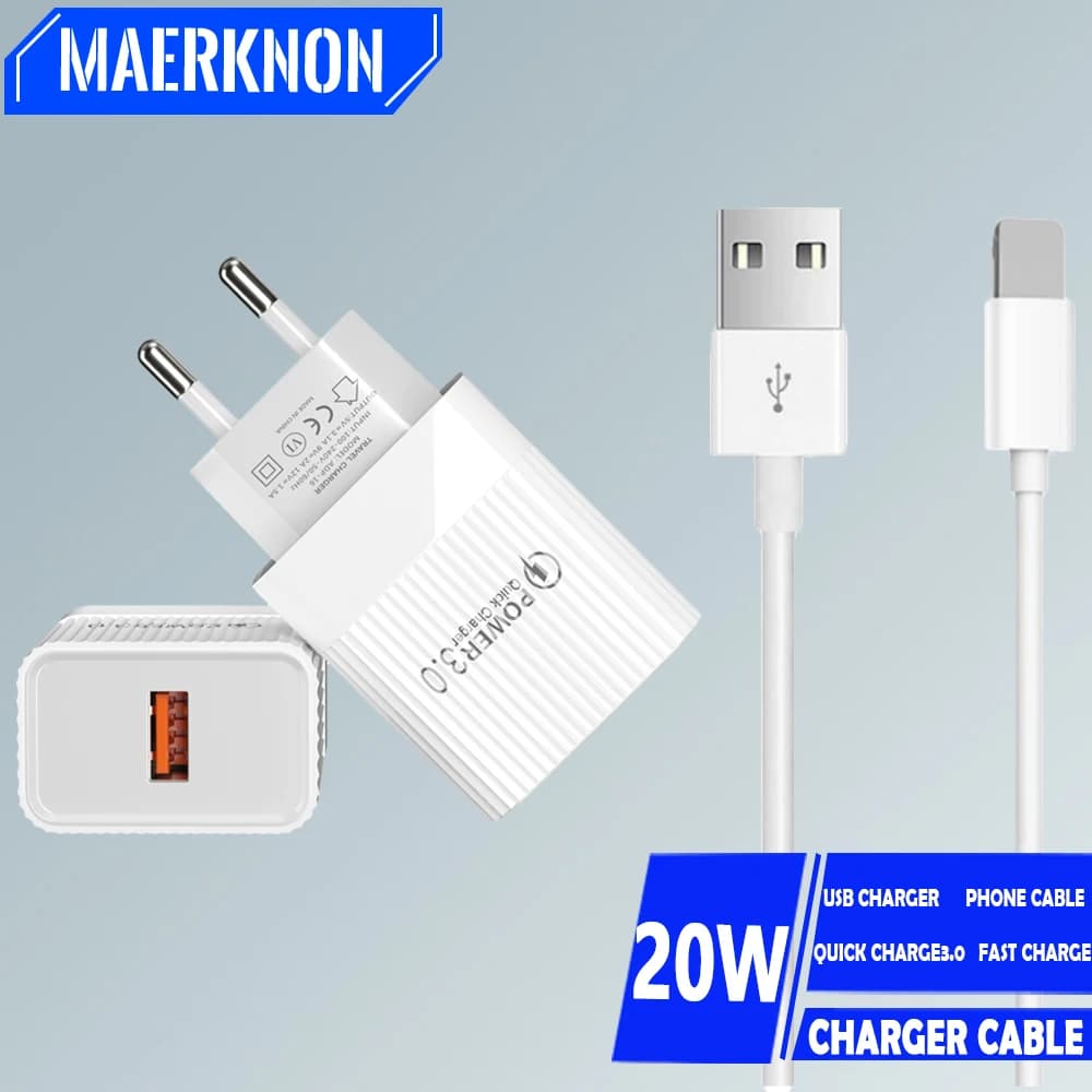 Caricabatterie a ricarica rapida da 20 W Adattatori di alimentazione per caricabatterie per telefono da parete Quick Charge 3.0 per iPhone 15 14 Caricatore USB portatile Samsung Xiaomi