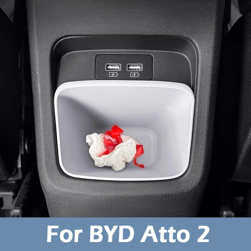 Per BYD Atto 2 Scatola del bracciolo della spazzatura per auto Scatola di immagazzinaggio del bidone della spazzatura posteriore in silicone Scatola di immagazzinaggio dell'organizzatore Barile di stoccaggio Accessori per interni auto