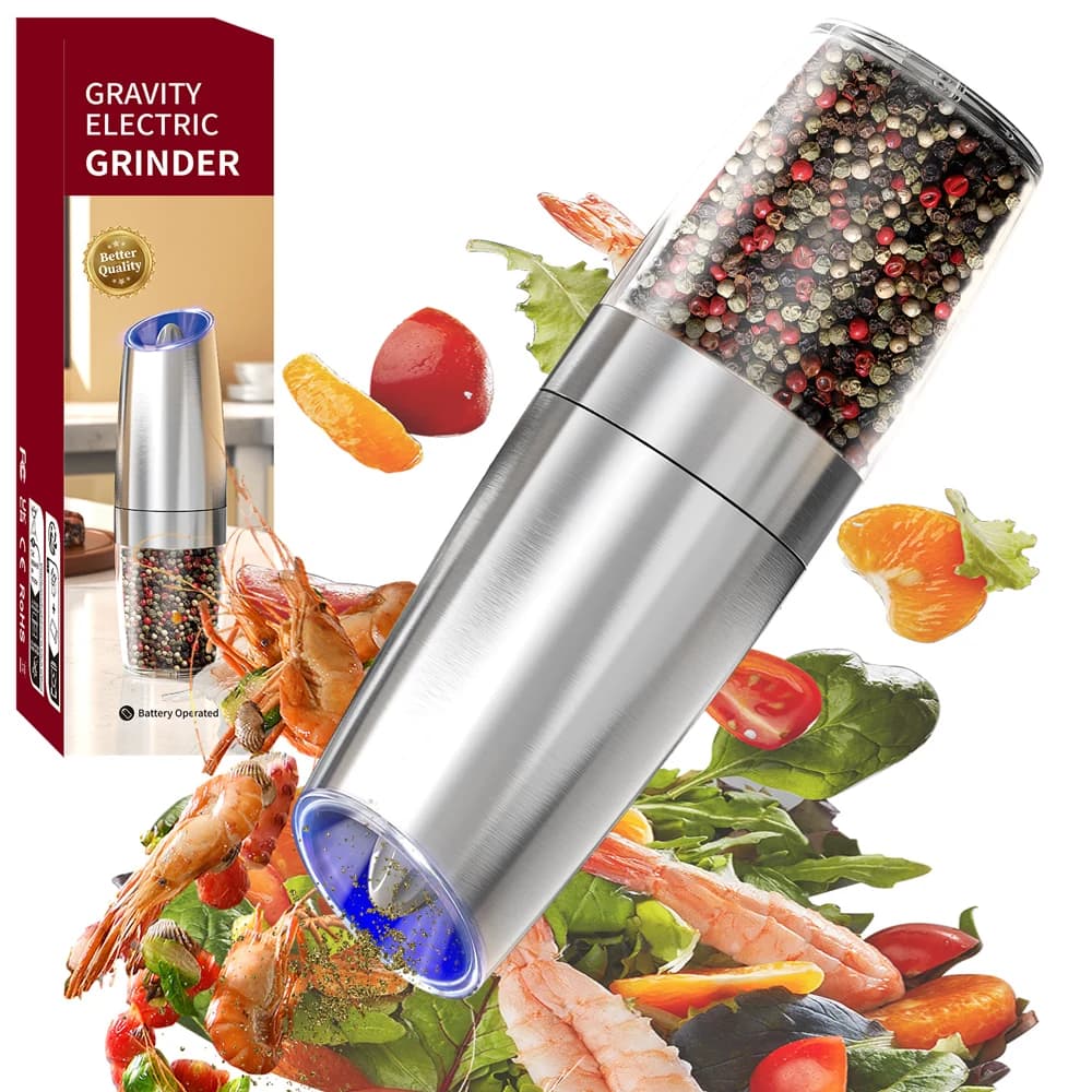 1/2 pezzi set macina sale e pepe elettrico automatico con smerigliatrice a luce led mulino per spezie smerigliatrice per spezie regolabile utensili da cucina