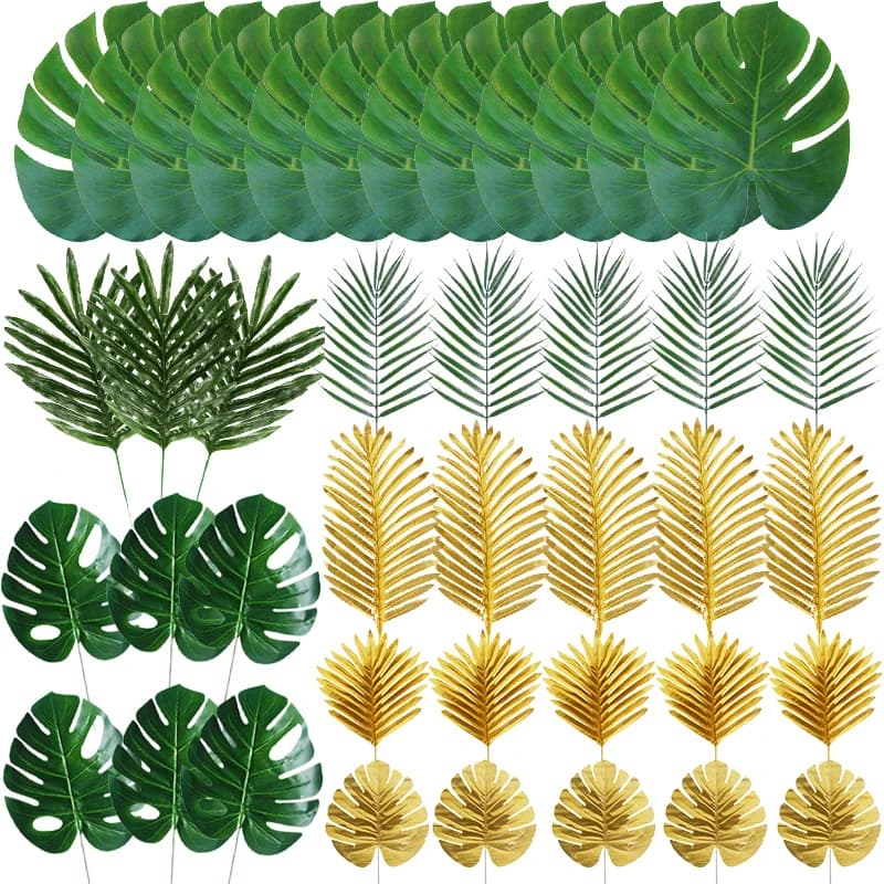 Artificial palm leaves of Monstera Jungle Safari Birthday Party Decoration Summer Tropical Hawaiian Wedding Supplies