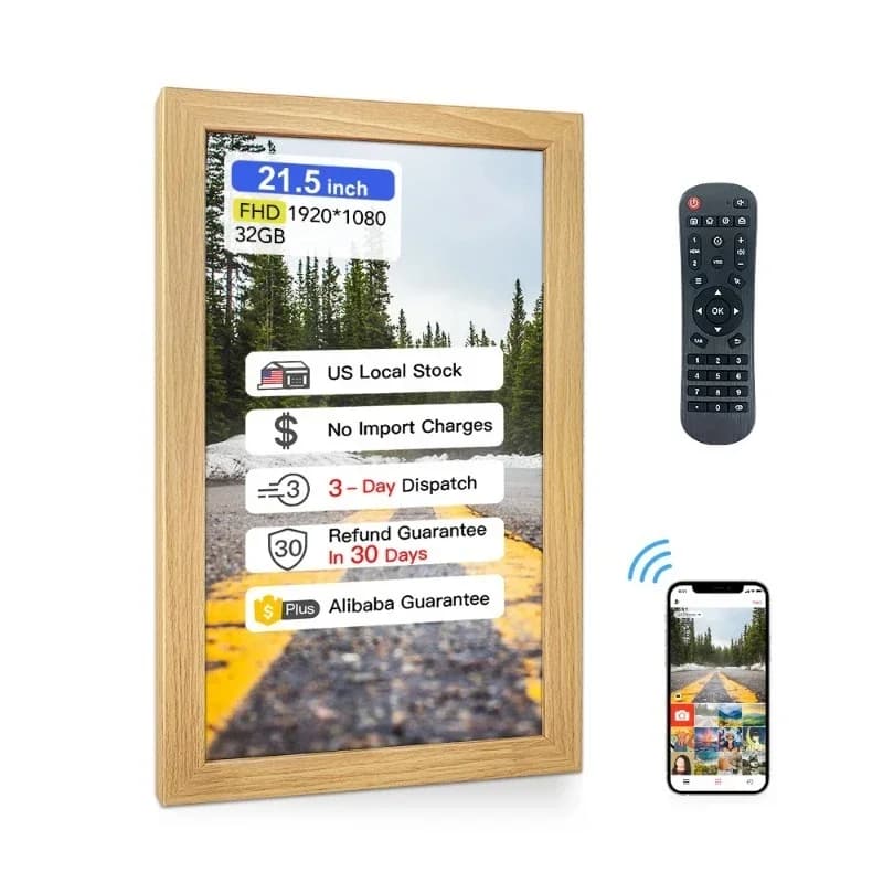 Cornice digitale da 21,5 pollici con monitor da 32 GB, telecomando e supporto a parete per condividere foto e video tramite app, USB e Wi-Fi.