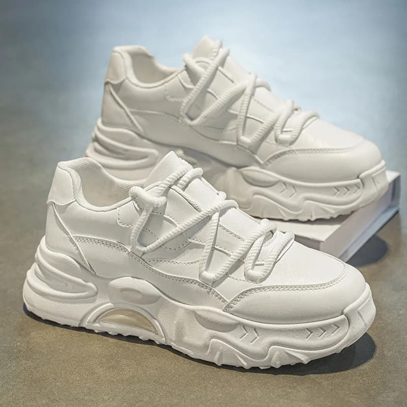 Men's Spring 2025 Fashion Sports Casual Shoes Thick Bottom Heightening White Sneakers Student Trendy Hit Leather Patchwork Ko...