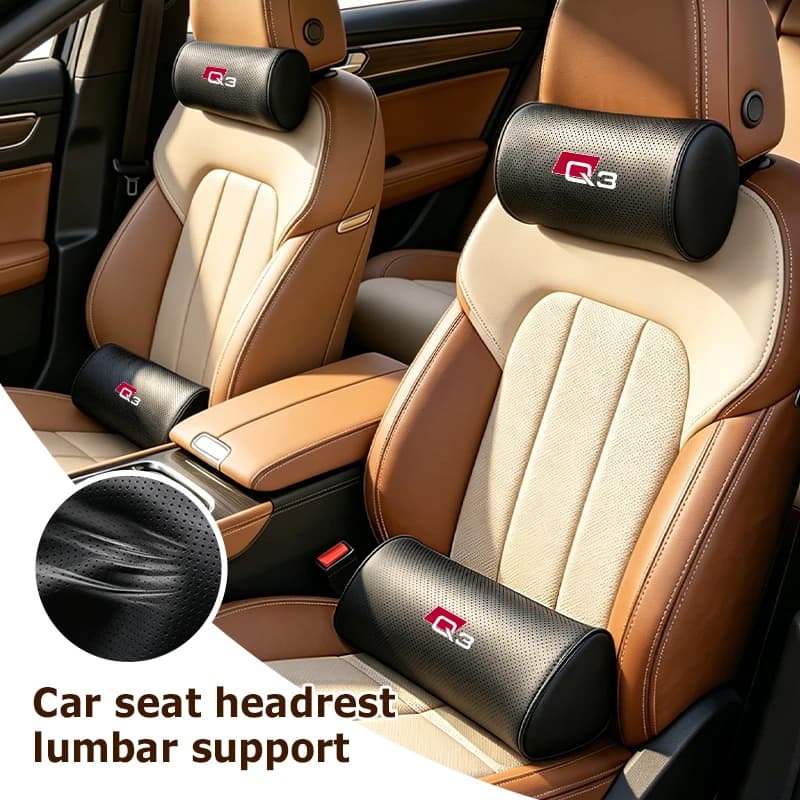 For Audi Leather Car Headrest Lumbar Support Neck Pillow Waist Cushion Accessories Q3 A3 A4 A6 A5 A1 A8 Q8 Q2 Q7 TT S3 S4 Q5 RS5