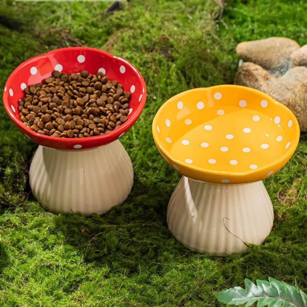 Resin Mushroom Cat Bowl Creative Cute Pet High Foot Bowl Multi-use Large Capacity Dog Food Feeding Basin Neck Protection