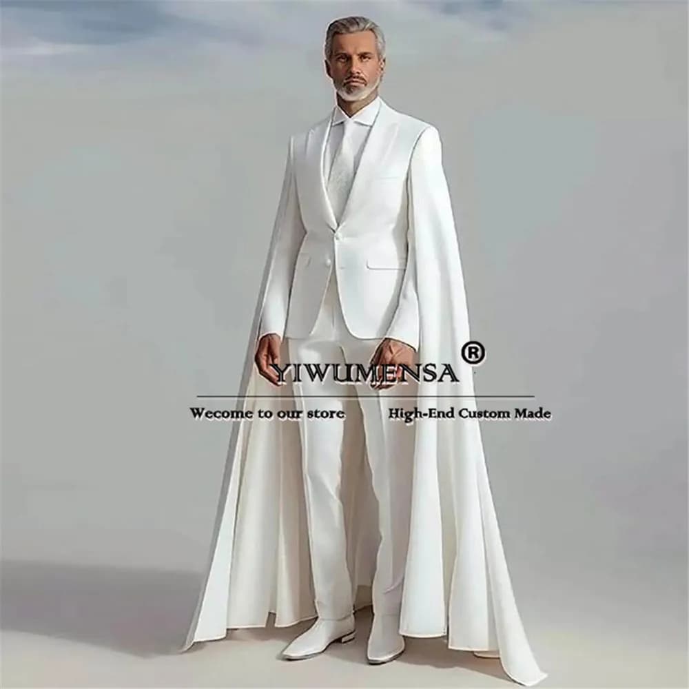 Abiti da sposo eleganti da sposa Giacca dal design unico con pantaloni a mantella 2 pezzi Smoking da uomo su misura Cena Prom Blazer Abbigliamento uomo
