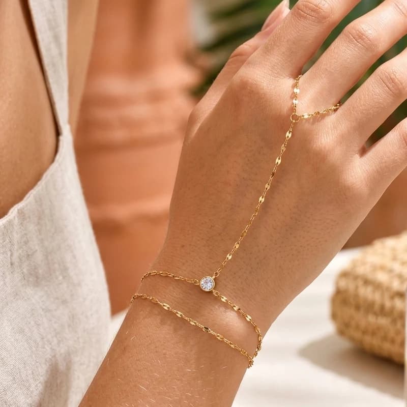 Bracciale a catena in acciaio inossidabile per donna, regolabile, placcato oro, a doppio strato, gioielli per feste estive