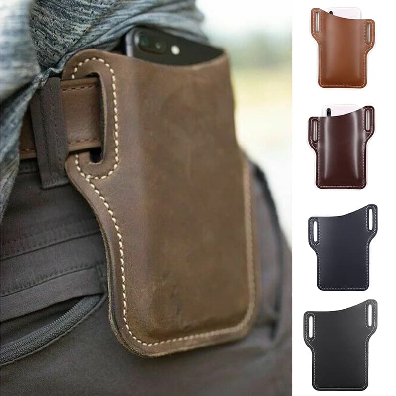 Men's Leather Phone Case Holster Cellphone Loop Belt Waist Bag Wallet Running Pouch Travel Camping Sports Props