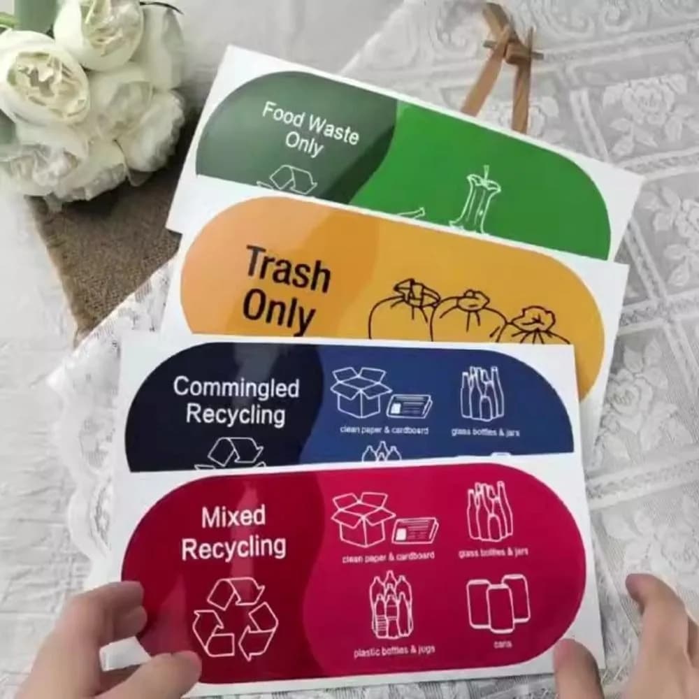 10 pz Impermeabile Riciclaggio Ordinamento Adesivo Logo Decalcomanie Vinile Pattumiera Adesivo Etichetta Adesiva Eco-Friendly Pattumiera Adesivo