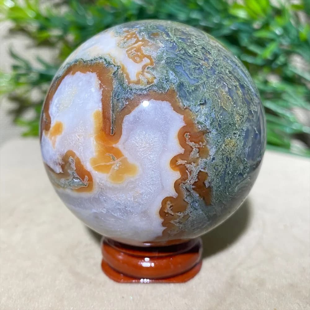 Natural Green Crystal Red Moss Agate Sphere Ball Home Decoration And Witchcraft Supplies Witch Spiritual Decor Wicca+Stand