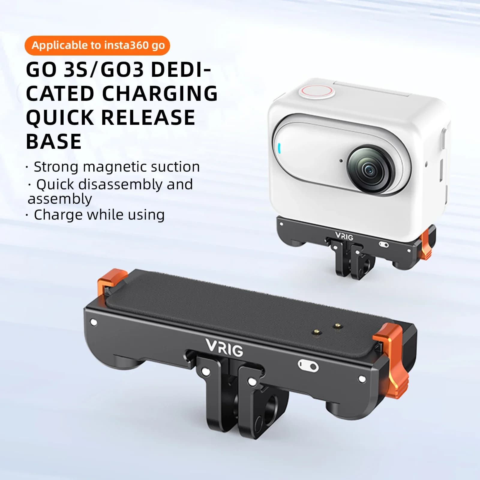 VRIG UURIG per Instan 360 GO 3 / GO 3S Adattatore per action camera con montaggio magnetico a sgancio rapido Supporto filettato 1/4 per treppiede