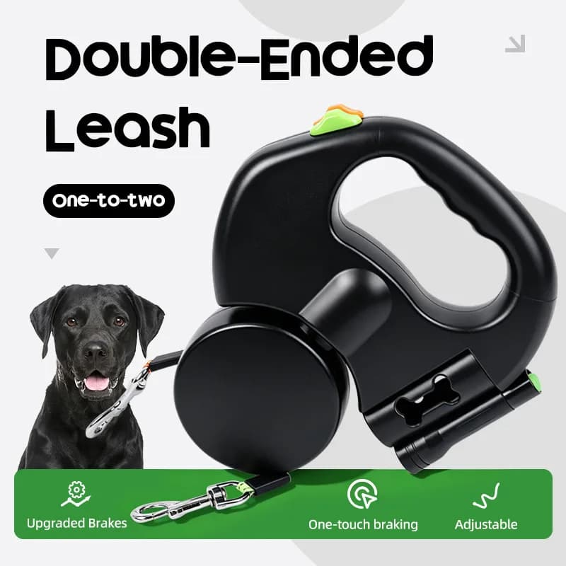 3m Retractable Dog Leash For Small Dogs Reflective Dual Pet Leash Lead 360 Swivel No Tangle Double Dog Walking Leash With Lights