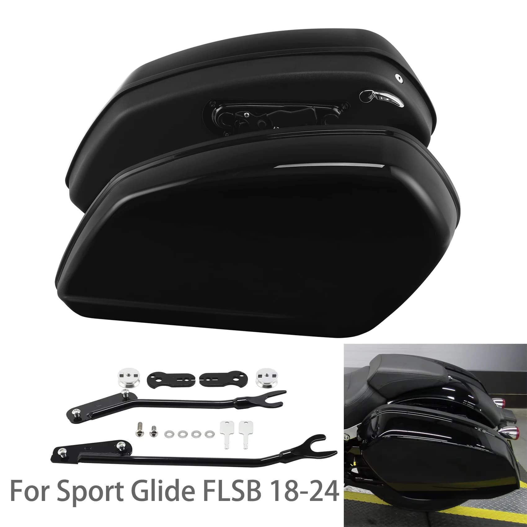 Borse laterali nere lucide per Harley Sport Glide FLSB 2018-2024 2023 2022 Scatola laterale per bagagli