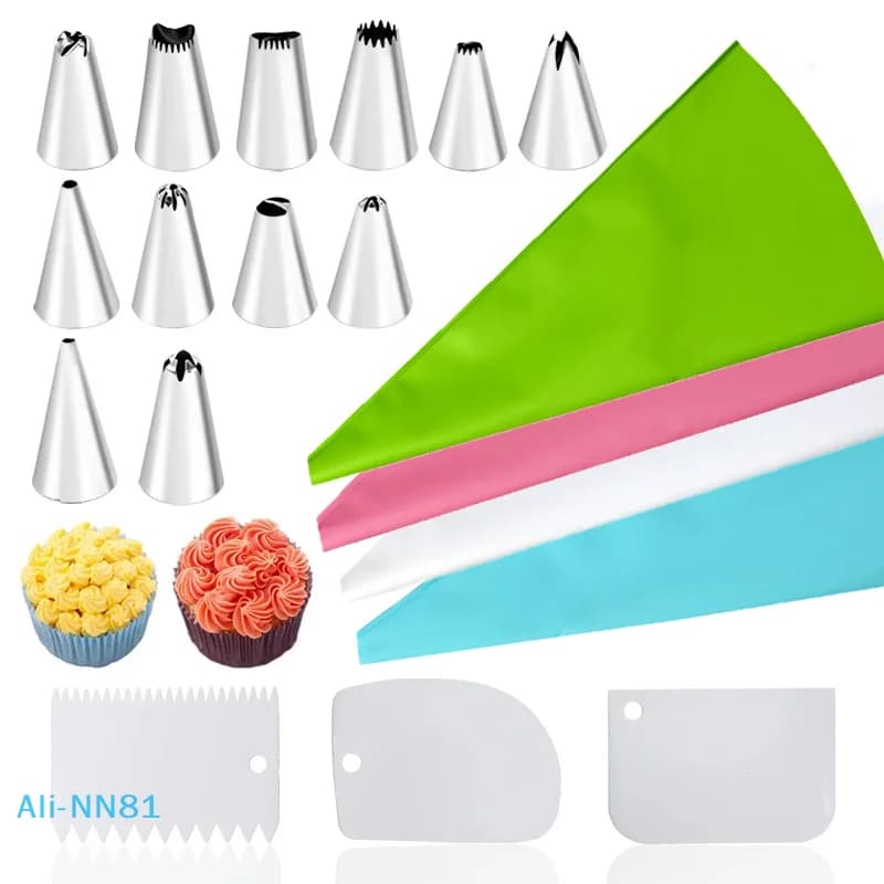 【N】14/20Pcs Piping Nozzle Set DIY Chocolate Cream Pastry Baking Supplies Cake Icing Piping Cream Decorating Reusable Pastry Bags