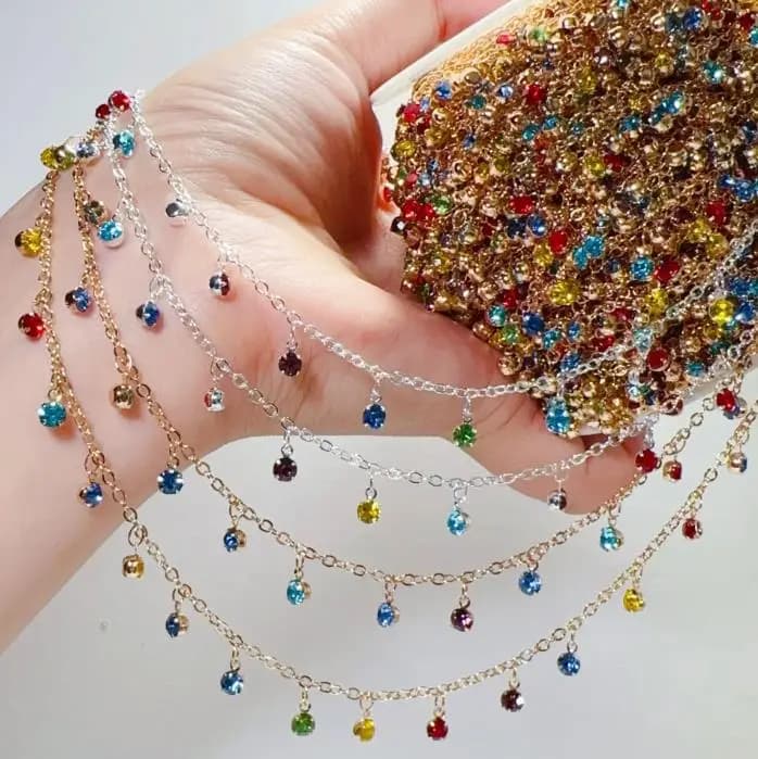 1Meter Colorful Crystal Pendant Copper Chain for DIY Necklace Bracelet Tassel Hair Accessories Bag Chain Jewelry Making Supplies
