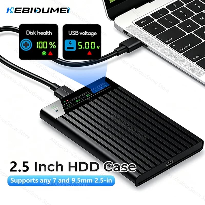 KEBIDUMEI HDD Box 2.5'' SATA to USB 3.1 Hard Drive Enclosure Intelligent Digital Display Adapter 6Gbps External HDD Case for PC