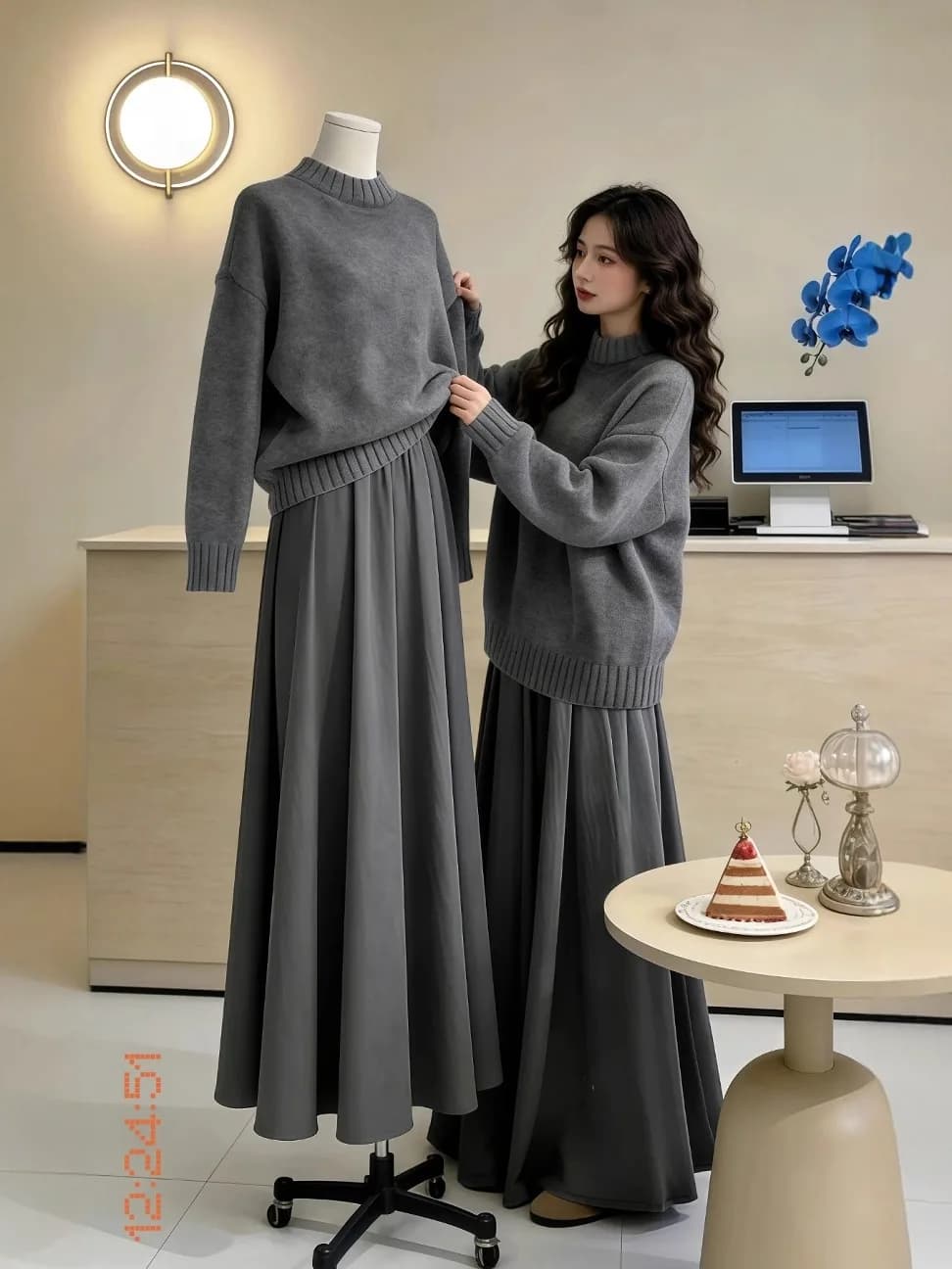 Winter Knitted Sweater And Skirt Set plus Size Women's Casual Comfortable Two Piece Ensemble High Waist round Neck Long ...
