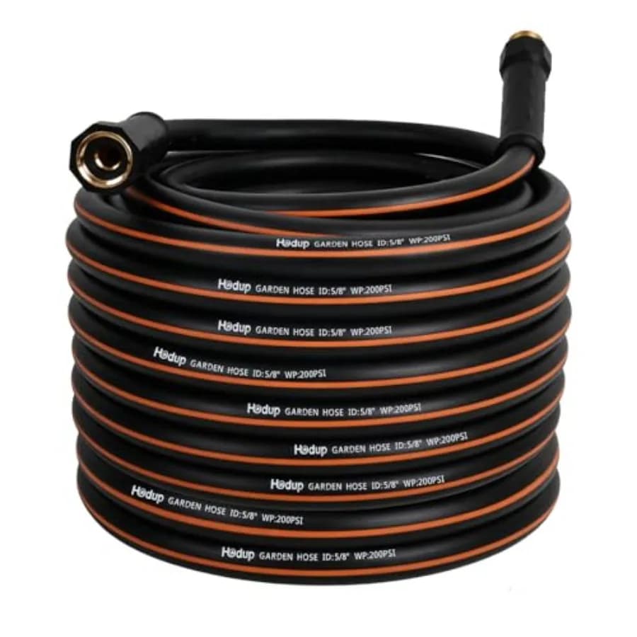 Tubo da Giardino Rinforzato da 5/8 Pollici per Irrigazione Esterna, Flessibile, Anti-Piega, Anti-Perdita, Resistente ai Raggi UV, in Gomma Ibrida, Nero o Arancione