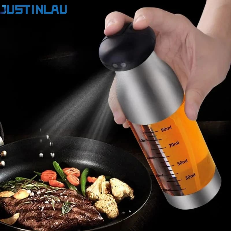 JUSTINLAU 200ml Double-headed Oil Spray Bottle Home Edible Olive Oil Spray Bottle Atomized Misty Oil Tank Air Fryer Spray Bottle