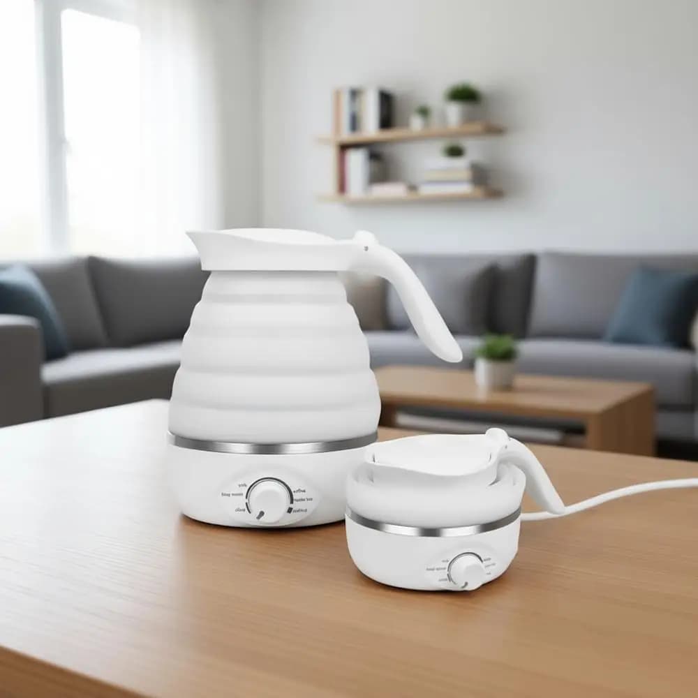 Foldable electric kettle, 850 W, 700 ml, 110 V, silicone for food use (white)