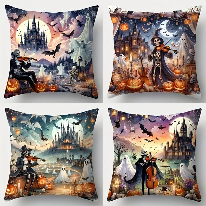 Set di 4 fodere per cuscini decorativi con motivo pipistrello, ideali per decorazioni festive per la casa e il divano del soggiorno, inserto non incluso