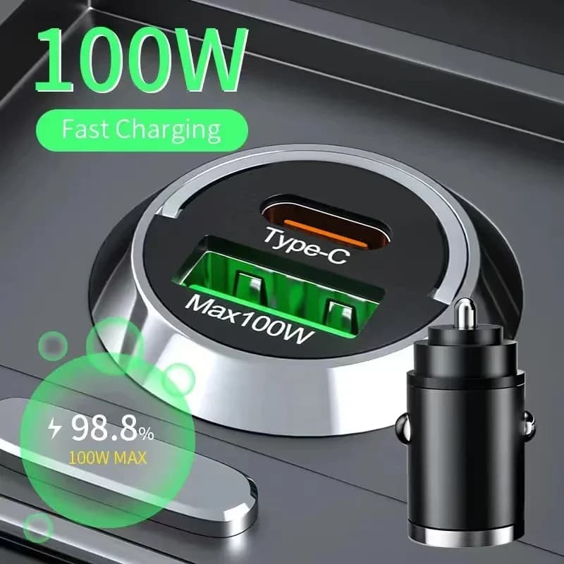 Caricabatteria da auto Mini USB da 100 W PD Tipo C Caricabatteria da auto a ricarica rapida Accendino per iPhone Xiaomi Samsung Huawei Adattatore per caricabatteria per telefono per auto