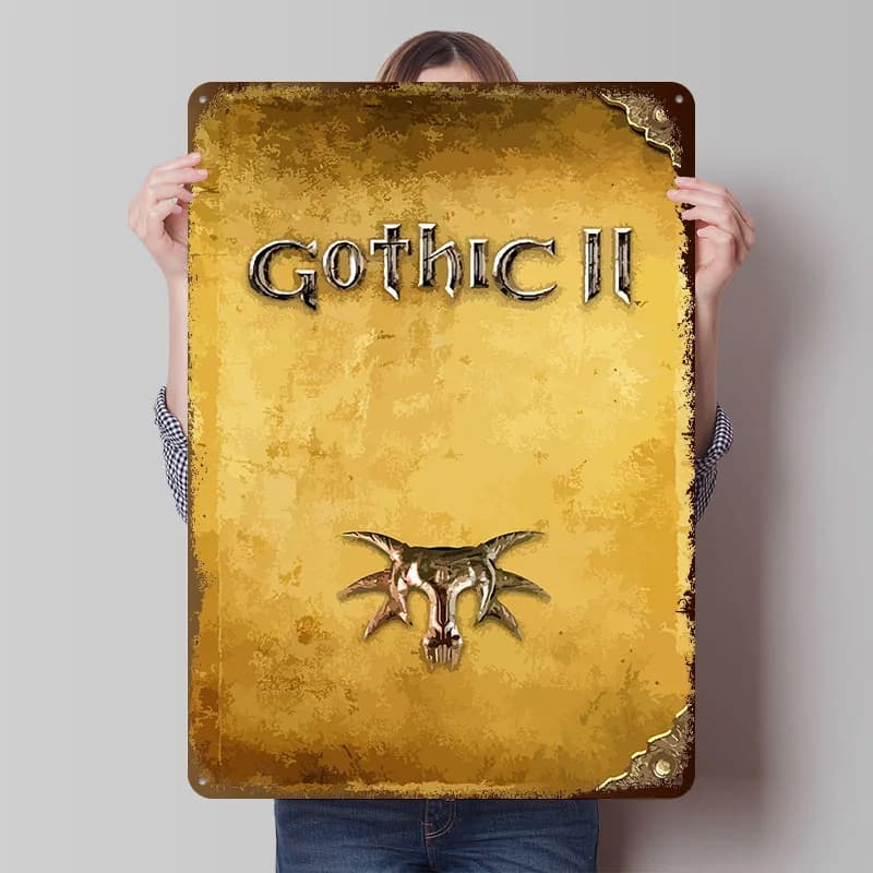 Gothic II Gioco Poster in banda stagnata Personalizzato Wall Art Targhe in metallo vintage Targa in metallo retrò per la decorazione dell'ufficio Casa da gioco Casa
