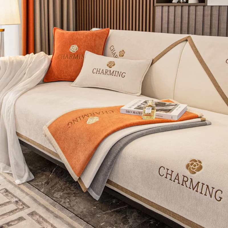 New Fashion Luxury Solid Color Cinille Sofa Towel Cover Universal Anti-slip Sofa for Embroidered Sofa Cover for Living Room