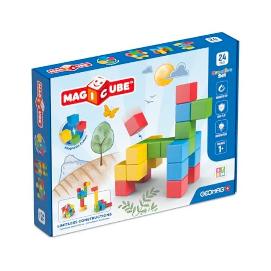 Geomag Magicube 24 Pezzi Blocchi Magnetici - Giocattoli Montessori per Bambini 1-3 Anni, Giochi Sensoriali per Autismo