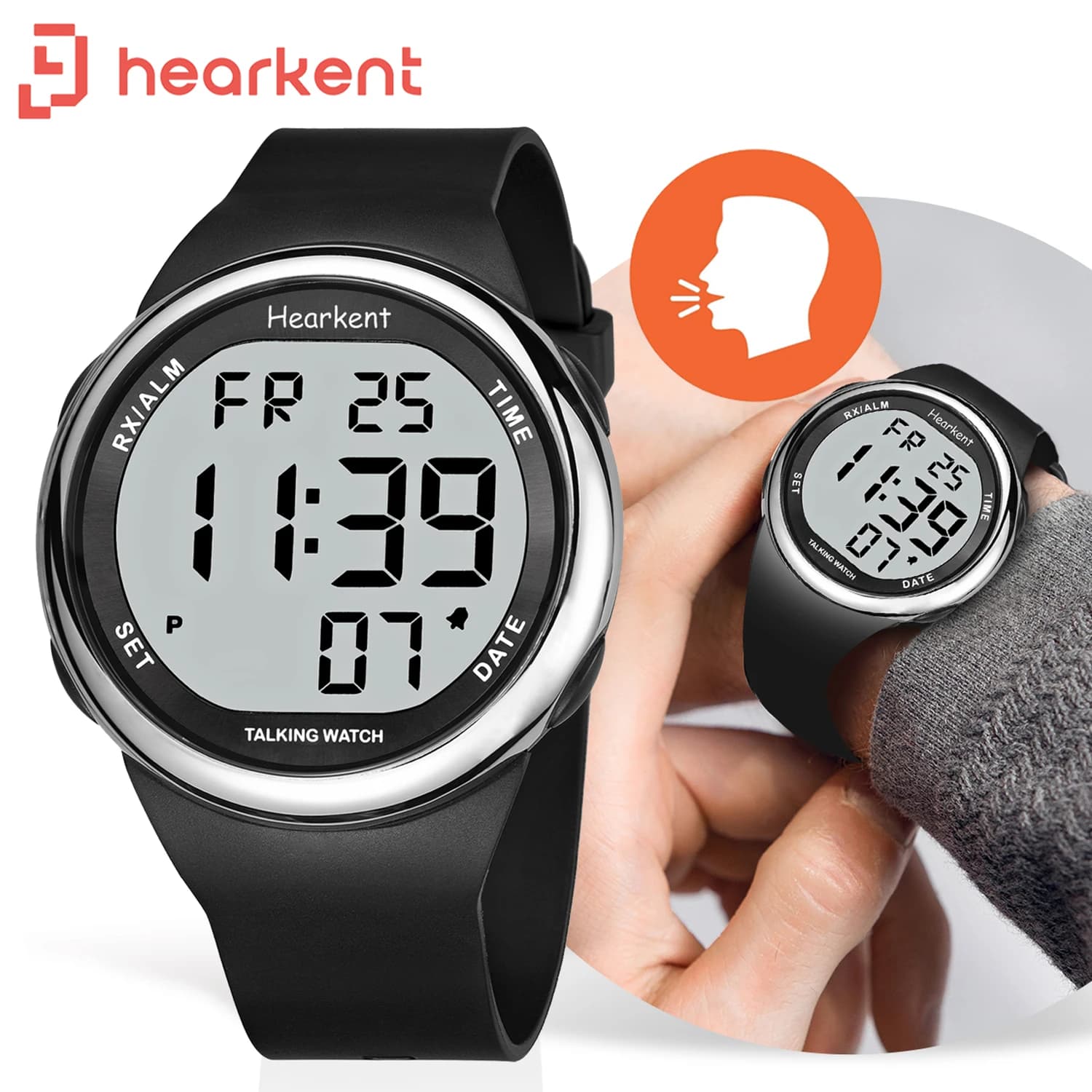 Hearkent Orologio parlante spagnolo Orologio per uomo cieco/donna Orologio da polso vocale digitale Allarme Orologio in silicone alla moda per regalo per anziani