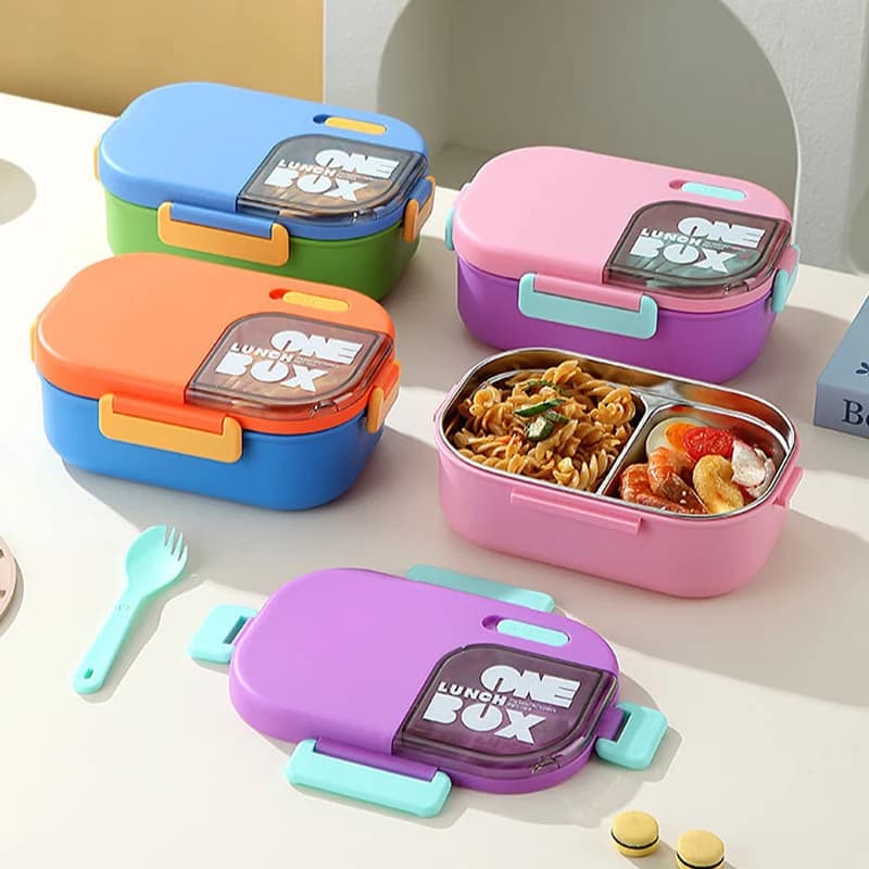 304 Stainless Steel Compartment Bento Box Divided Lunch Food Container Portable Metal Meal Box for Students and Office Workers