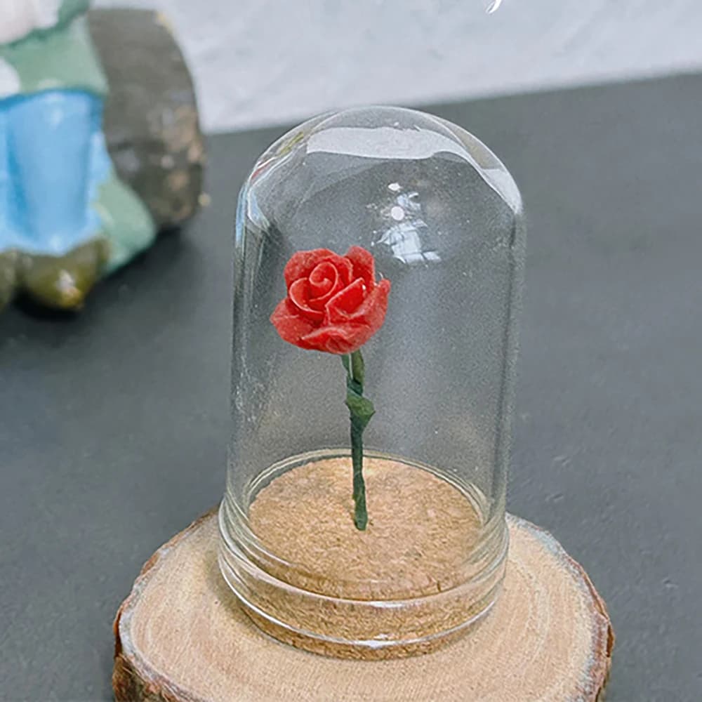 1/12 accessori per casa delle bambole ornamenti in miniatura rosa copertura in vetro Mini modello di fiore giocattolo per la decorazione della casa delle bambole OB11