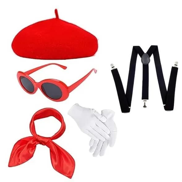 Ecoparty accessories for women's costumes hat cap French scarf in Chiffon transparent theater gloves Deluxe white glasses with boat neck disfraz
