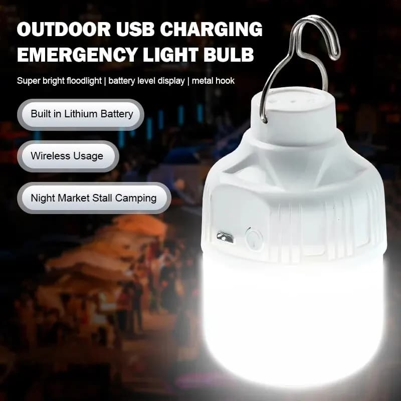 Lampadine per lampade a LED ricaricabili USB per esterni Luce di emergenza ad alta luminosità Gancio per luci notturne per lanterne portatili da pesca da campeggio