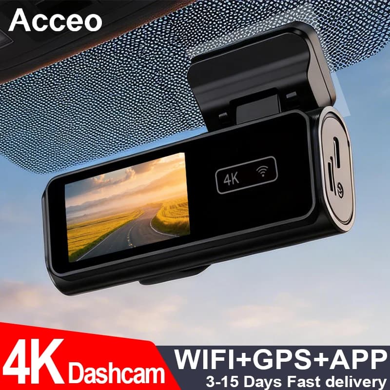 ACCEO Dash Cam 4K for Car with WiFi, Support Camera Rear 1080P, Double Lenten and GPS, Night Vision, Monitoring Parking 24H, Mini DVR Black Car Box