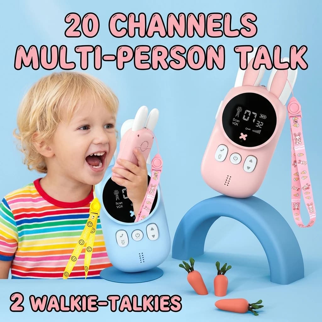 2 Walkie Talkie per Bambini, Ricetrasmittenti a Lungo Raggio UHF con Cordino, Interfono, Regalo di Compleanno