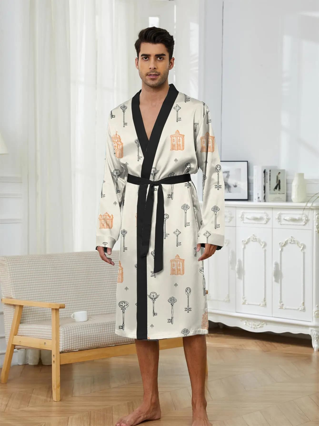 1pcs Men's Robes 2026 Spring/Summer 3D Printed Robe man Graphic Shower robe Bathrobe men dressing gown Bathrobe man Breathable