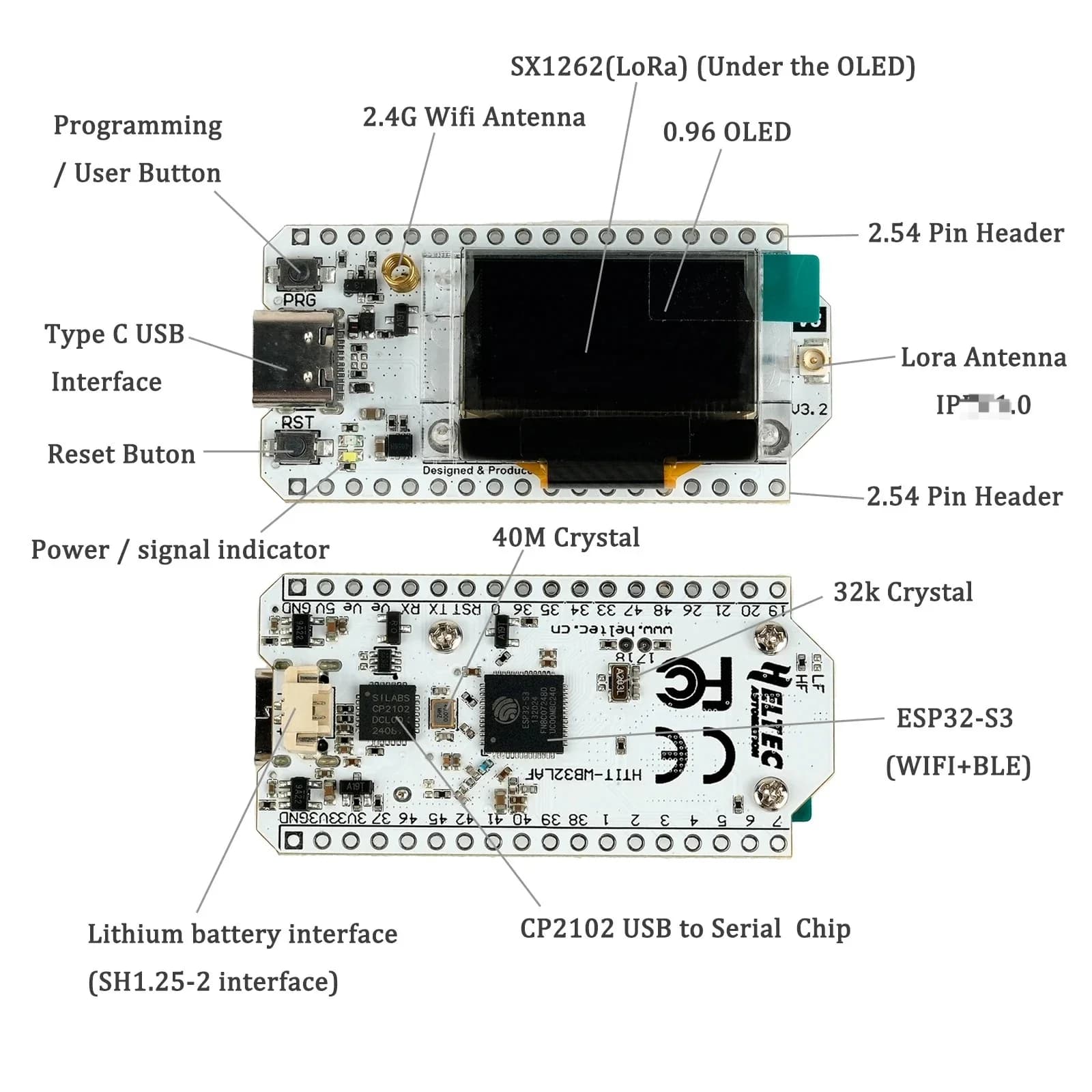 2 Set Heltec LoRa32 V3.2 IoT Dev board ESP32-S3 SX1262 0.96 "OLED 863MHZ ~ 928MHZ LoRa module for Arduino Meshtastico LoRaWAN IOT