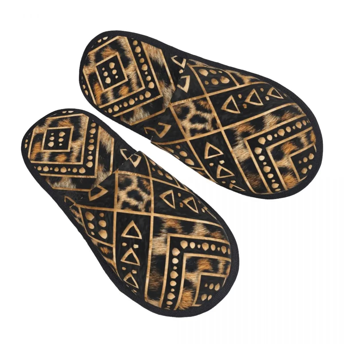 Custom Leopard Fur Ethnic Tribal Ornaments House Slippers Soft Memory Foam Animal Leather Slip On Bedroom Slipper Shoes