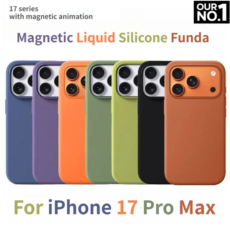 Custodia in silicone liquido 1:1 per iPhone 17 16 15 14 13 Pro Max, ufficiale per ricarica wireless magnetica MagSafe, senza logo