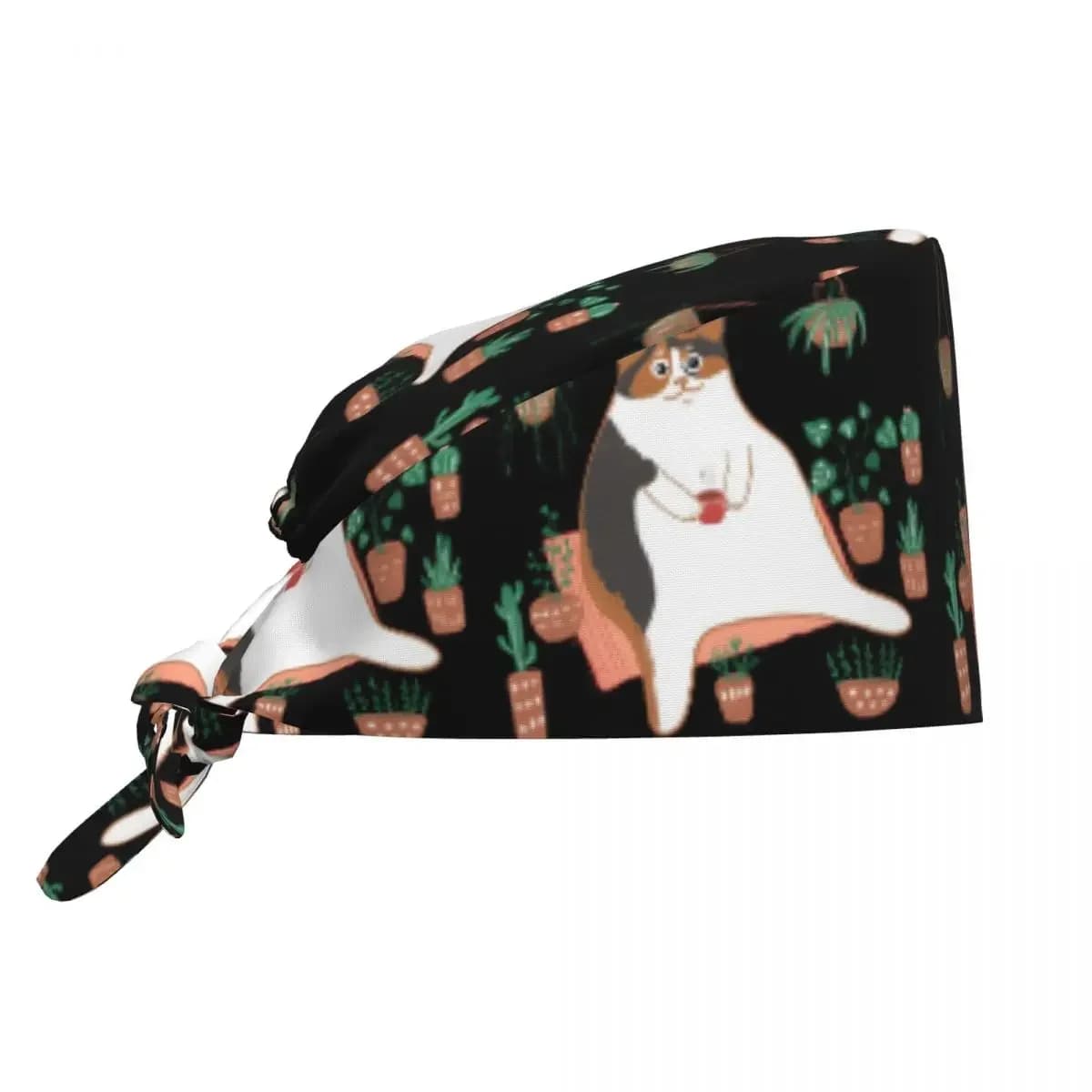 Calico Cat With Pot Plants Cat For Mom Scrub Hat Doctor Working Surgical Cap Unisex Adjustable Nursing Caps for Dentist